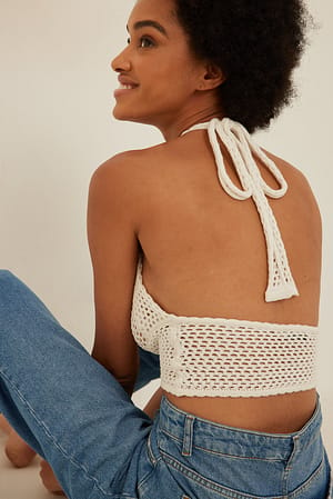 Offwhite Crochet Knitted Halterneck Top