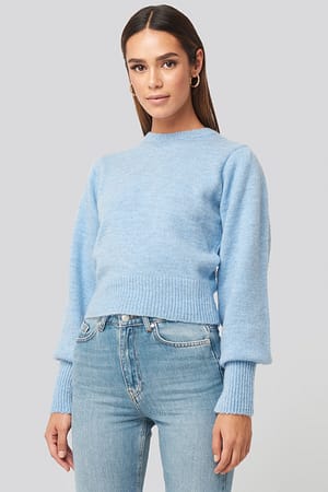 Blue Balloon Sleeve Sweater