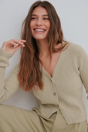 Greige Ribbed Knitted Cardigan