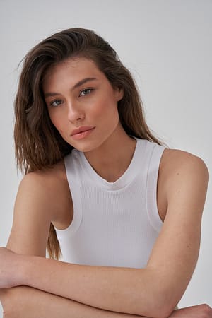 Optic White High Neck Ribbed Top