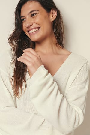 Optic White Gebreide sweater met een v-hals