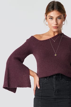 Burgundy One Shoulder Long Sleeve Sweater