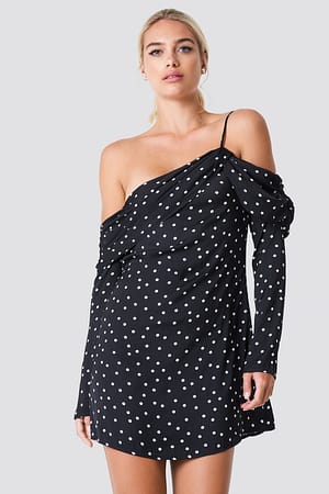 Black/White dots One Shoulder Strap Dress