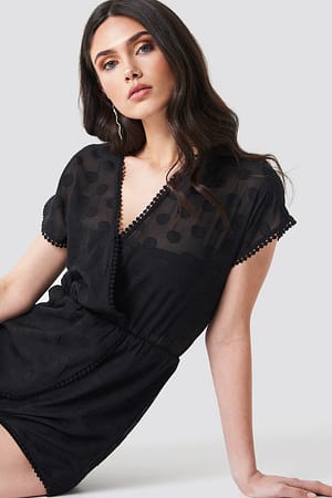Black Sheer Dotted Playsuit