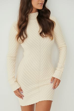 Offwhite Detail Knitted Mini Dress
