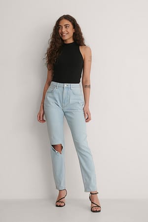 Light Blue Rechte jeans met hoge taille