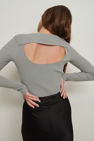 Grey Gerippter Strickpullover mit Rücken-Detail