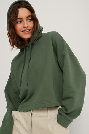 Dark Green Organische basic cropped hoodie