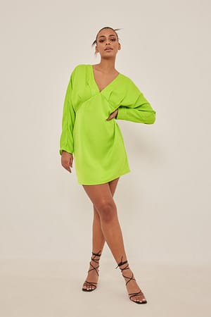 Lime Mini-jurk met vleermuismouwen