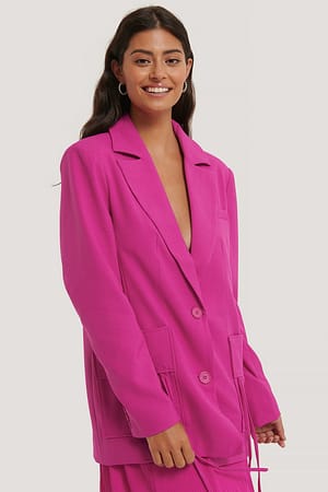 Strong Pink Oversize Blazer Med Store Lommer