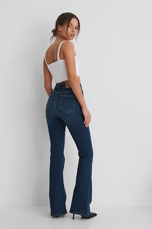 Dark Blue Organische bootcut skinny jeans met hoge taille