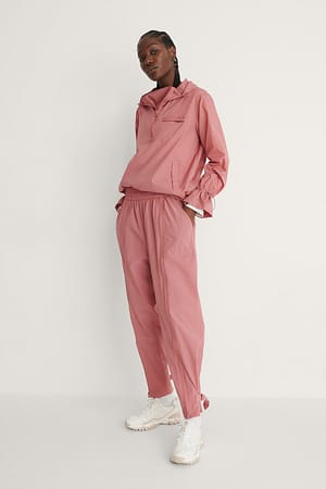 Dusty Pink Detal Suwaka Spodnie Dresowe