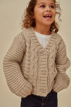 Taupe Cable Knitted Mini Cardigan