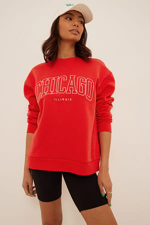 Bright Red Organische city print sweatshirt