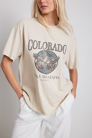 Light Beige T-shirt met print Colorado