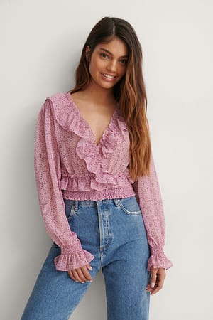 Pink Flower Recycelte Cropped Top mit Spitze