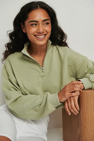 Light Green Ekologisk croppad tröja med dragkedja