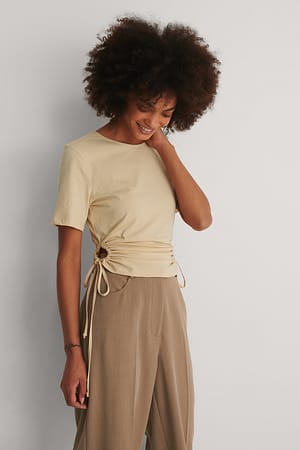 Beige Cut Out Cropped T-shirt