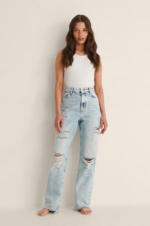 Light Blue Destroyed-Jeans mit hoher Taille
