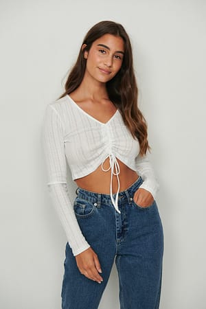 Offwhite Drawstring Chest Detail Top