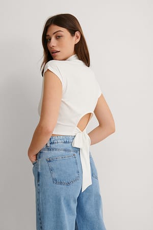 Offwhite Flowy Short Sleeve Knot Top