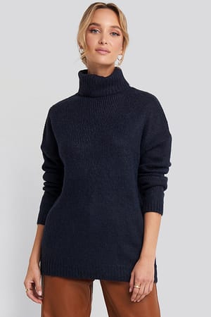 Navy Folded Oversized Knitted Sweater