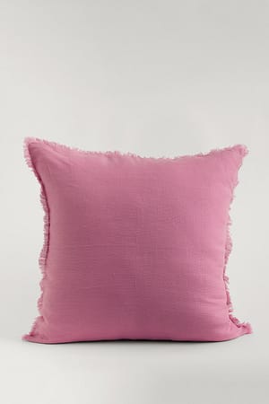 Pink Lniana poszewka na poduszkę z frędzelkami