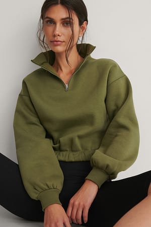 Green Organischer Front-Reißverschluss-Pullover