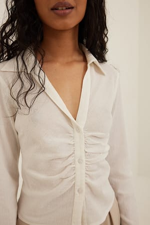 White Miękka bawełniana bluzka z marszczonym przodem