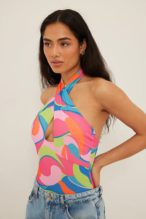 Swirl Print Halter bodysuit