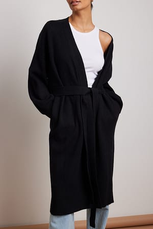 Black Heavy Knitted Long Cardigan