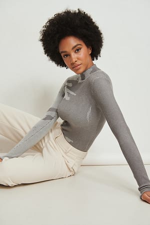 Grey Multi Jacquard gebreide sweater met hoge halslijn