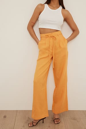 Orange Linnen broek met hoge taille