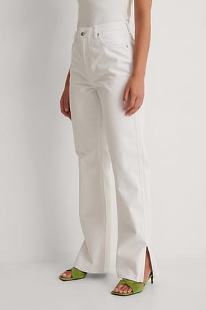 White Rechte jeans met hoge taille en zijsplit