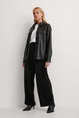 Black Fait En Polyester Pantalon Verni Taille Haute