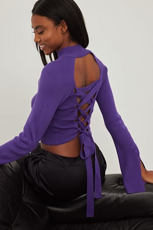 Lilac Gebreide trui met hoge halslijn en wikkeldetail
