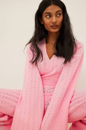 Light Pink Haut cache-cœur en tricot à laçage et manches larges