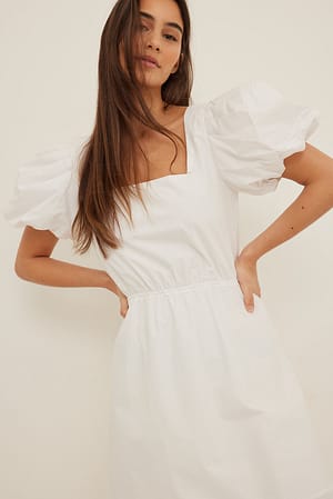 White Organische mini-jurk met kant op de rug