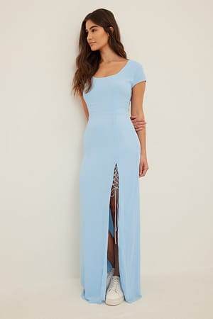 Dusty Blue Recyklingowana długa sukienka