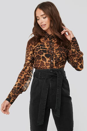 Leopard Koszula Z Kołnierzykiem