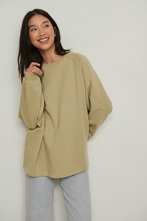 Khaki Organisches langer Basic-Pullover