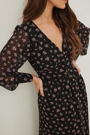 Floral Rose Cream Maxi robe manches longues