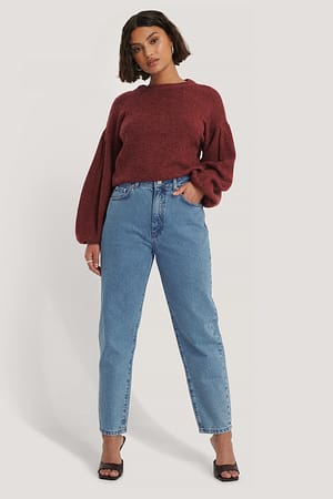 Mid Blue Organische mom-jeans met losse pasvorm