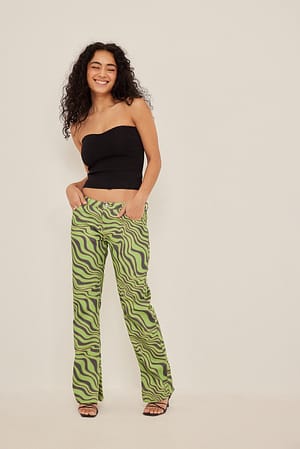 Zebra Green Rechte jeans met zijsplit en lage taille