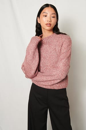 Pink Melange Melanżowy Sweter Z Dzianiny