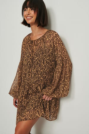Leopard Print Reciclado vestido Curto Muito Fino