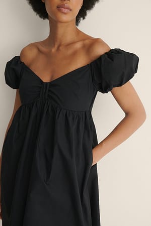 Black Organische off-shoulder mini-jurk