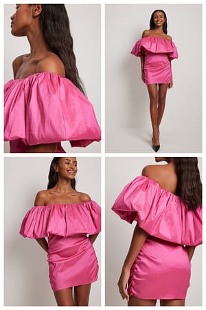 Strong Pink Sukienka midi odsłaniająca jedno ramię