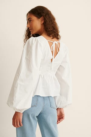 White Organische blouse met open rug