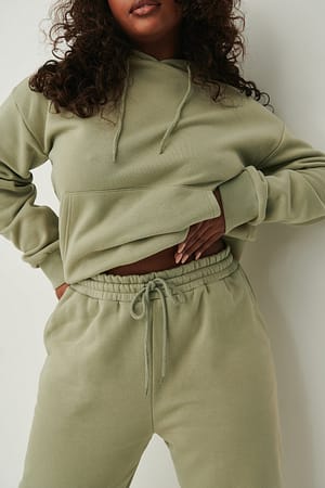 Light Khaki Szczotkowane dresowe spodnie ze ściągaczami, z tkaniny organicznej
